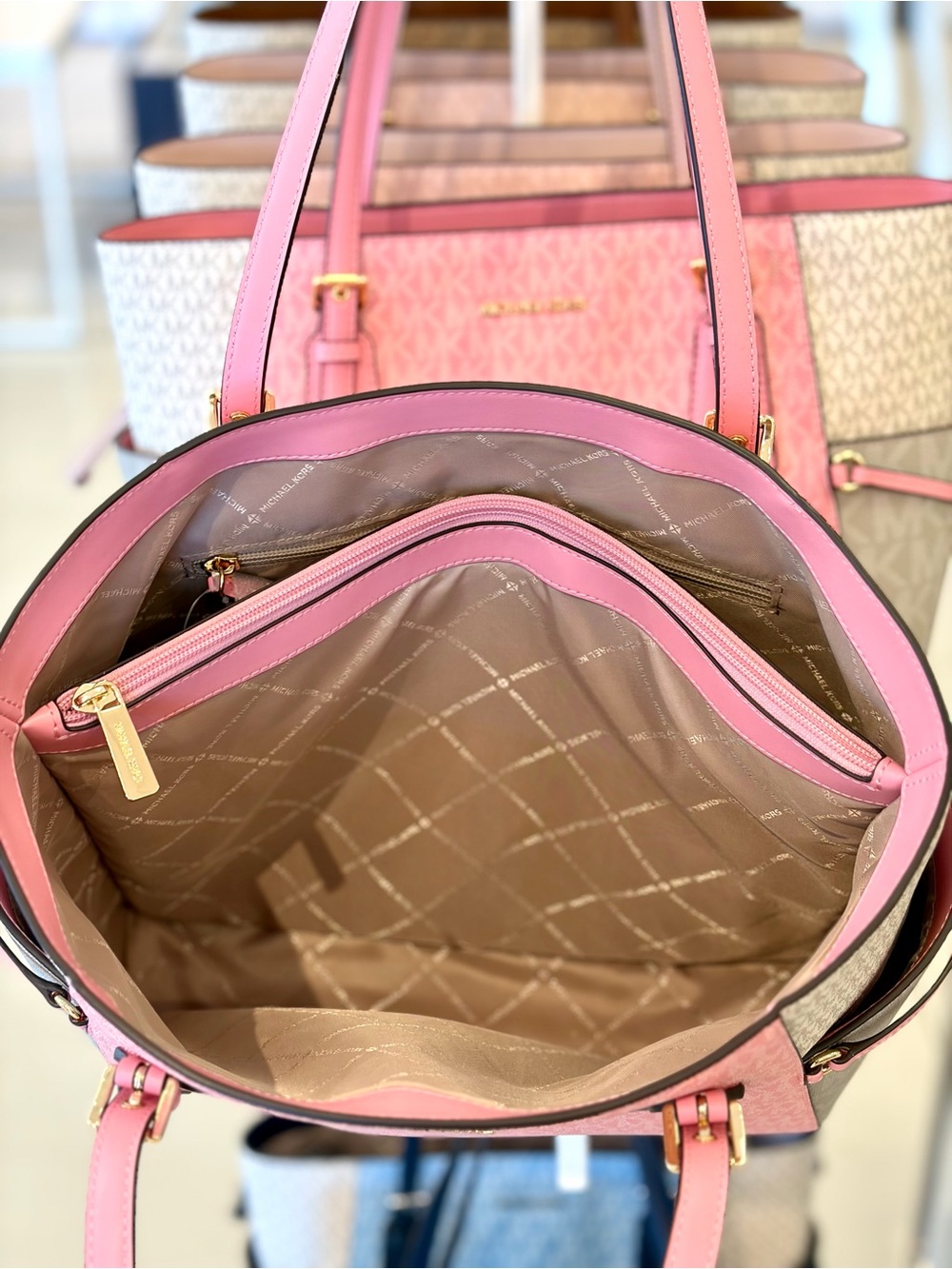 Michael Kors Pink and Gray Signature Tote with Matching Wallet - Picture 7 of 15
